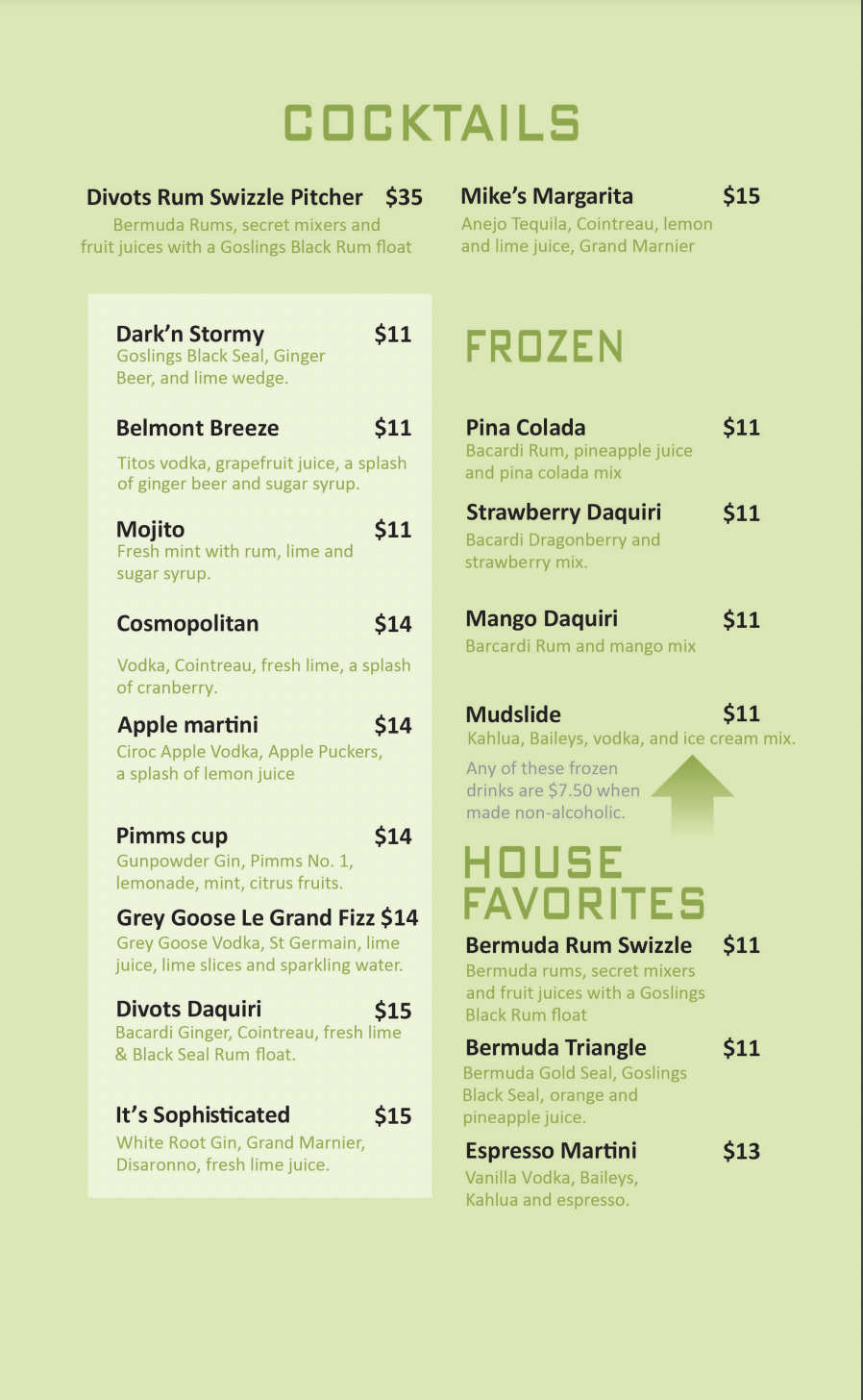 Main Restaurant Menu – Divots