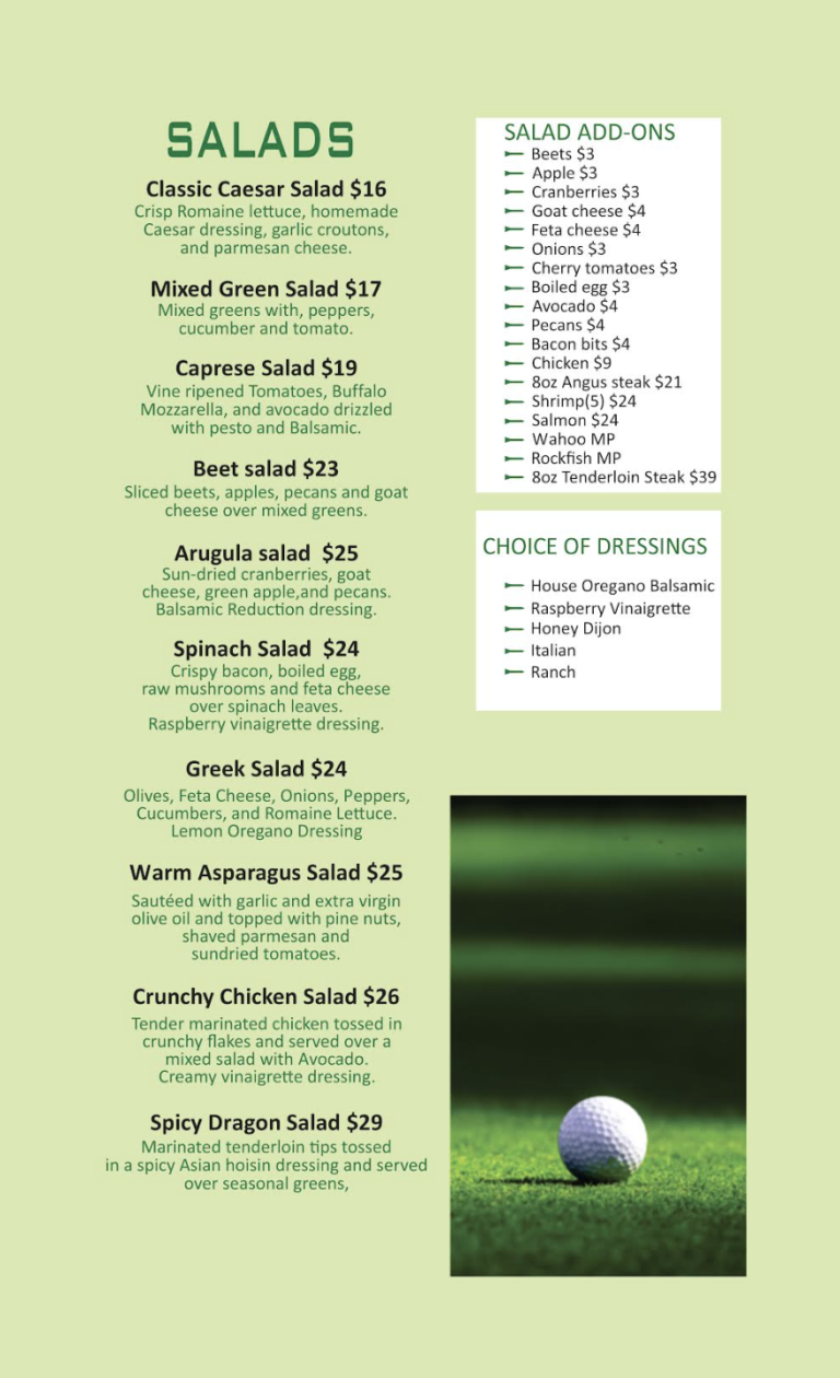 Main Restaurant Menu – Divots