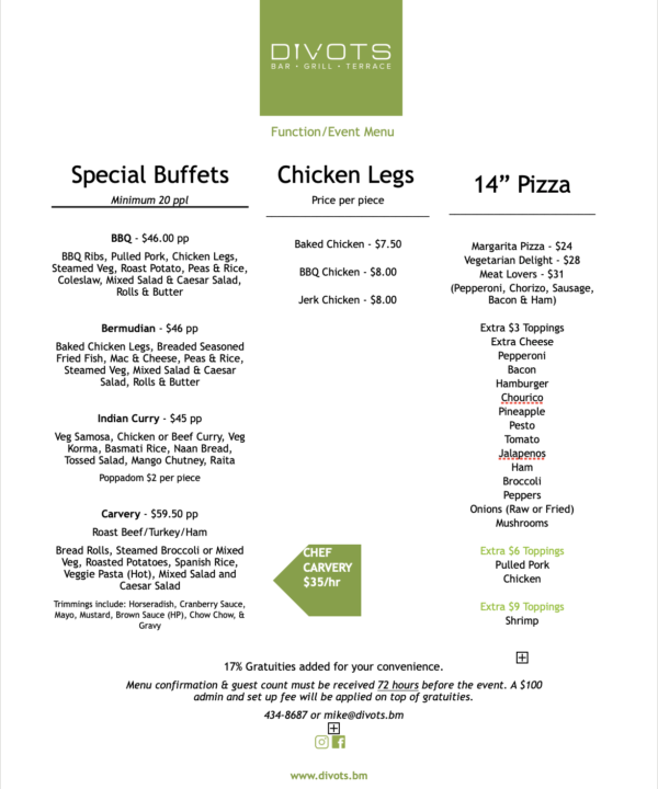 Divots Special Buffet Options Bermuda Restaurant.