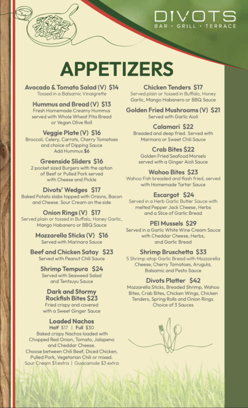 Main Restaurant Menu – Divots